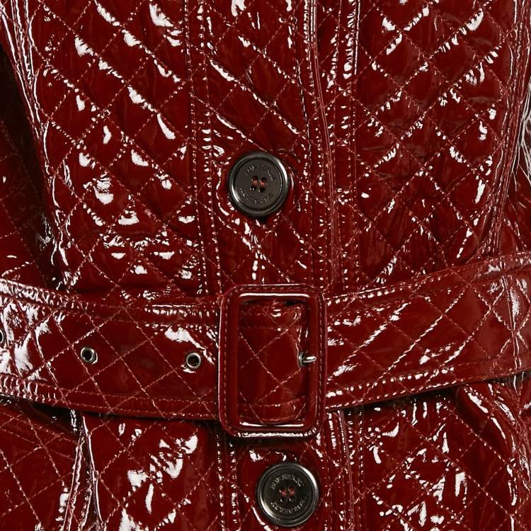 Pre Owned Burberry London Burgundy Leather Quilted Trench Coat S
