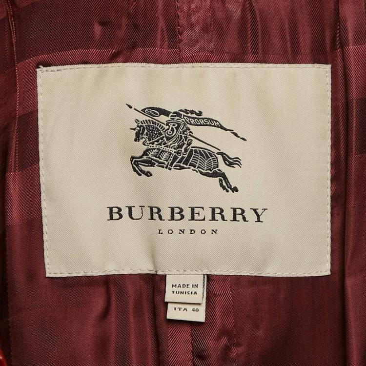 Pre Owned Burberry London Burgundy Leather Quilted Trench Coat S