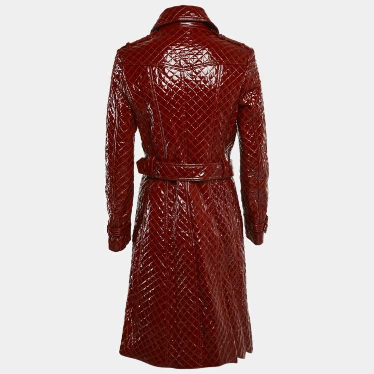 Pre Owned Burberry London Burgundy Leather Quilted Trench Coat S