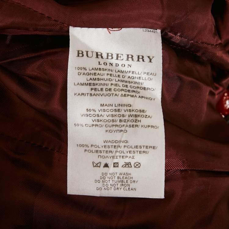 Pre Owned Burberry London Burgundy Leather Quilted Trench Coat S