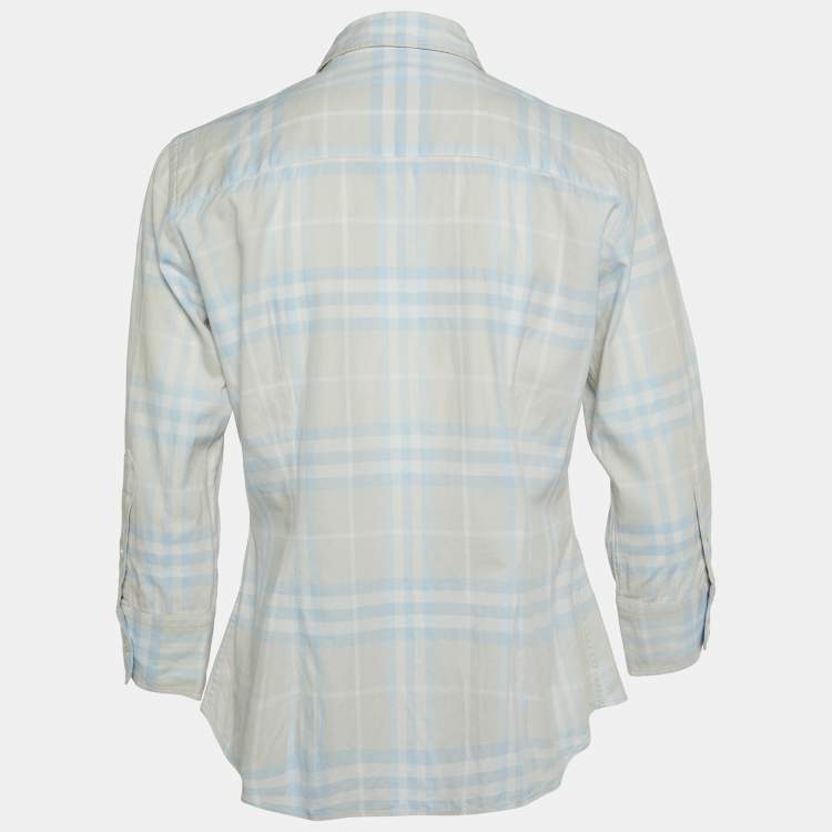 مملوكة مسبقًا Burberry London Blue Tartan Checks Cotton Button Front Shirt M