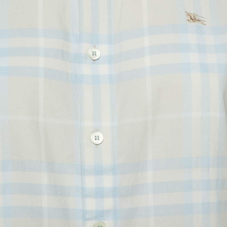 مملوكة مسبقًا Burberry London Blue Tartan Checks Cotton Button Front Shirt M