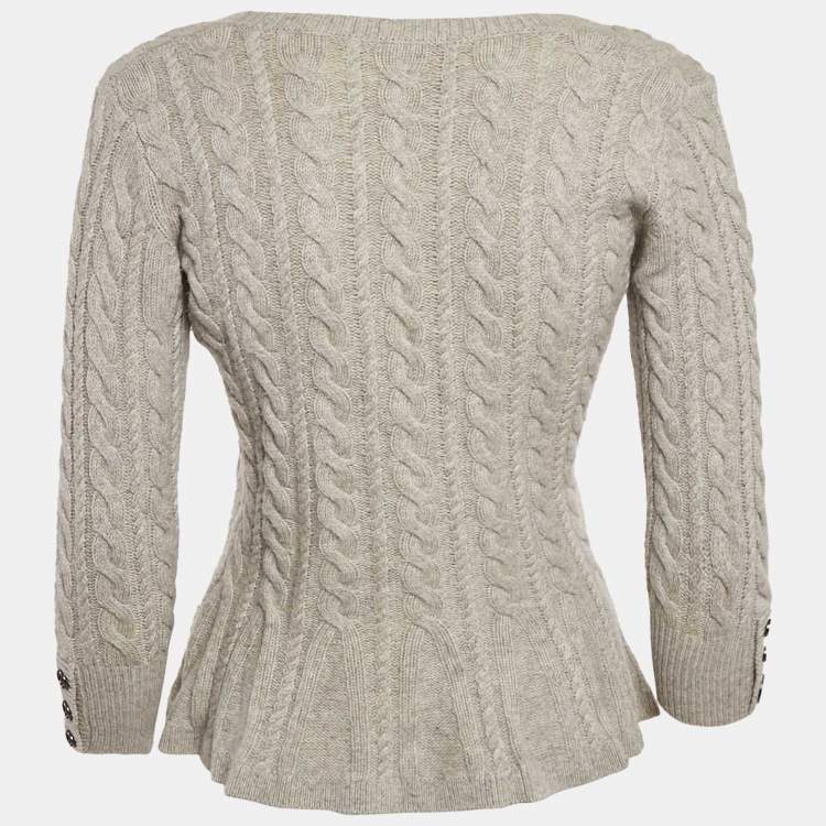 Pre Owned Burberry London Grey Cable Knit Round Neck Sweater XS