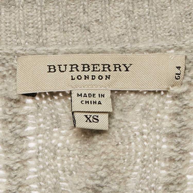 Pre Owned Burberry London Grey Cable Knit Round Neck Sweater XS