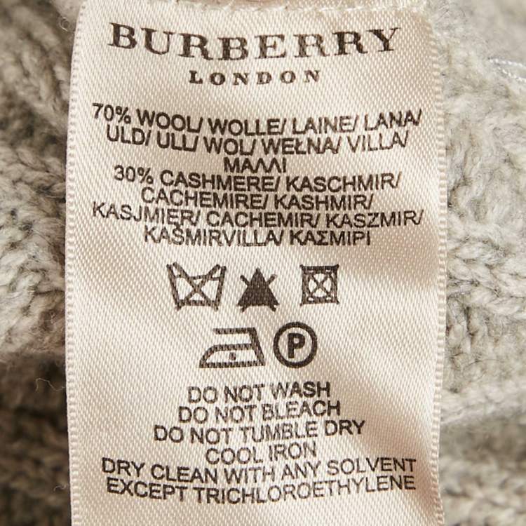 Pre Owned Burberry London Grey Cable Knit Round Neck Sweater XS