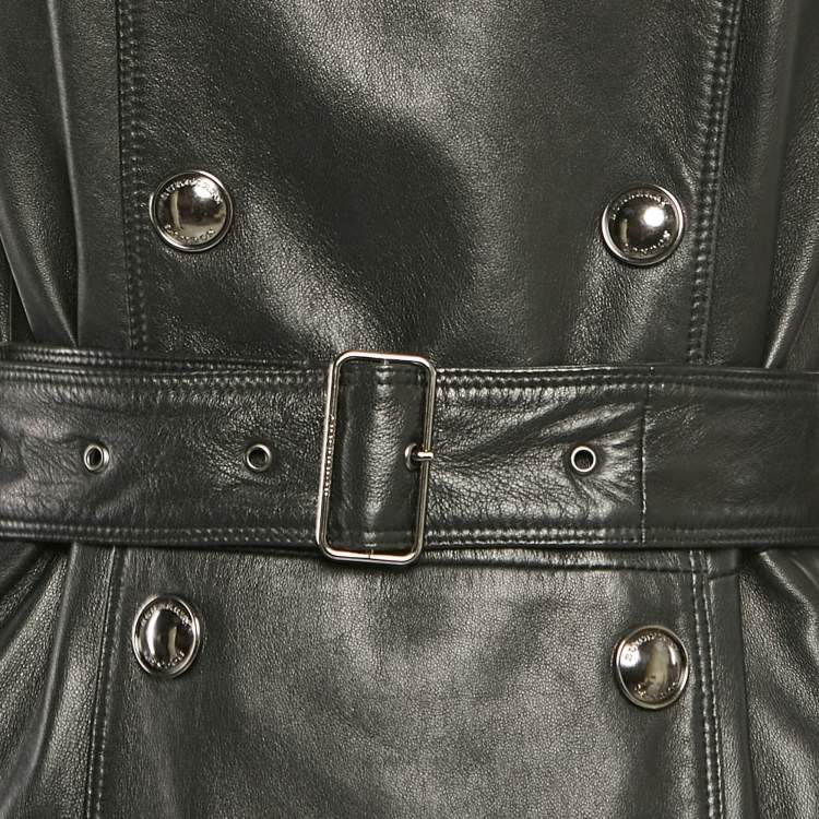 Pre Owned Burberry London Black Leather Double Breasted Trench Coat S