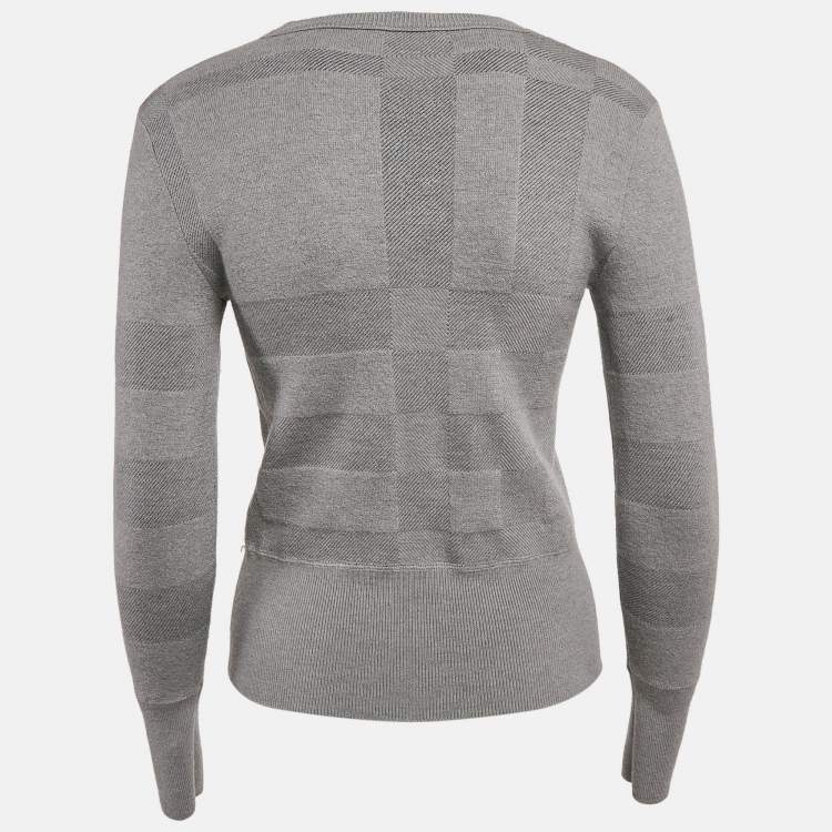 Pre Owned Burberry Grey Checks Knit Crewneck Sweater XS