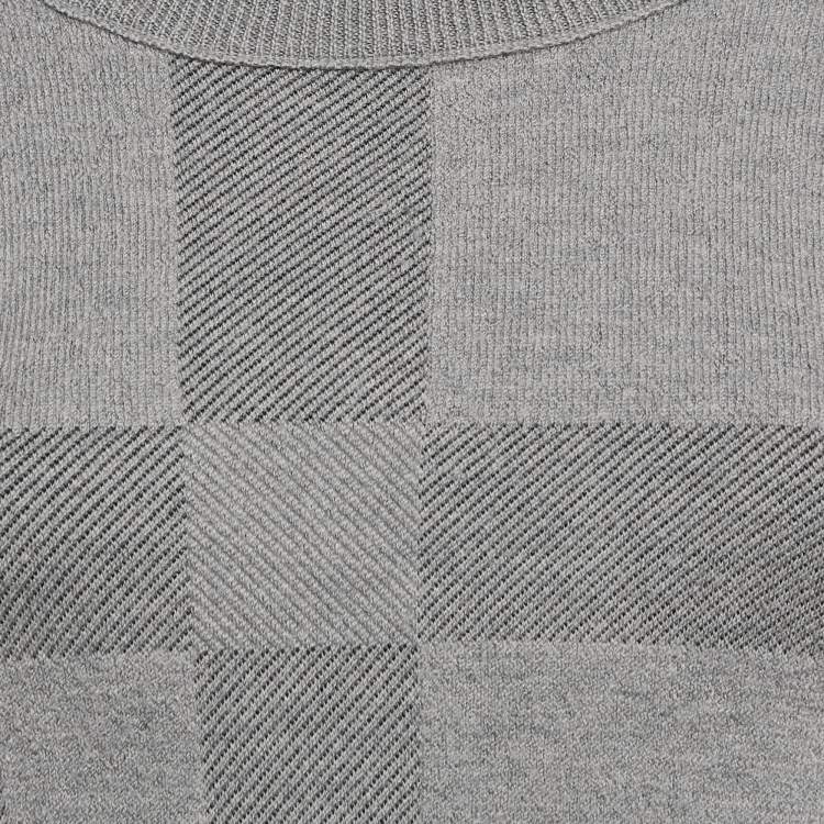 Pre Owned Burberry Grey Checks Knit Crewneck Sweater XS