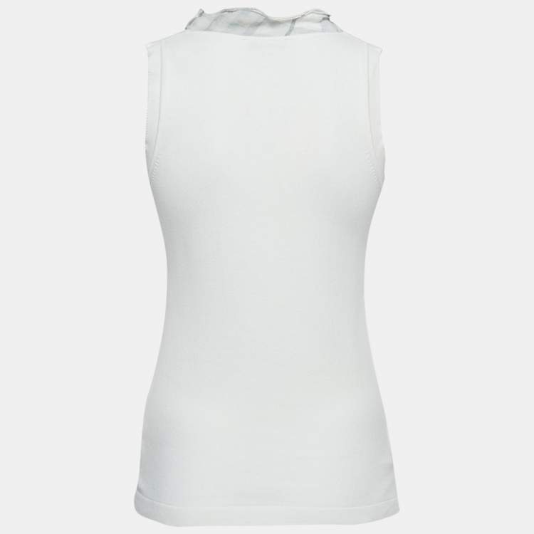 Pre Owned Burberry London White Cotton Knit Tie-Up Neck  Detail Sleeveless Top S