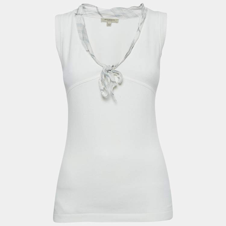 Pre Owned Burberry London White Cotton Knit Tie-Up Neck  Detail Sleeveless Top S