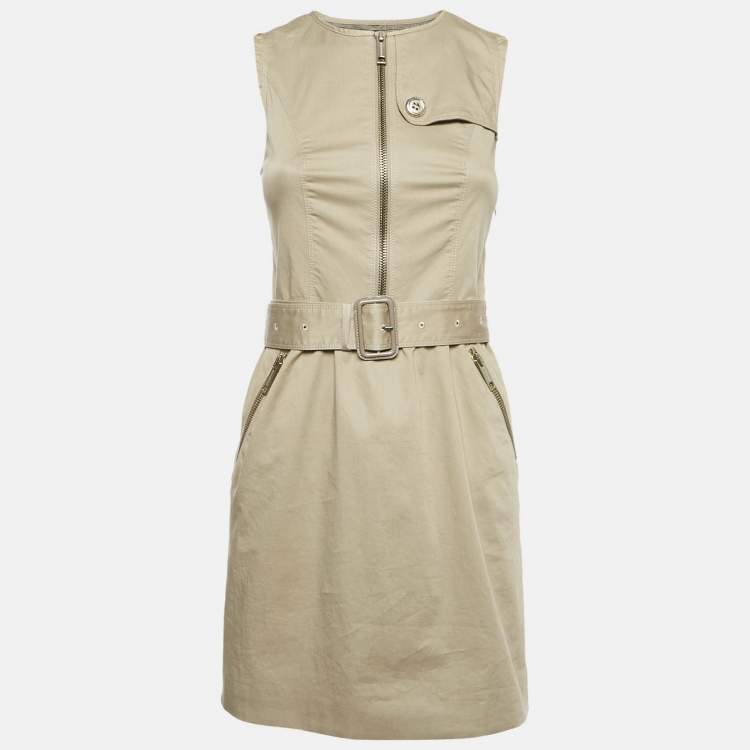 Pre Owned Burberry London Beige Cotton Belted Sleeveless Mini Dress S