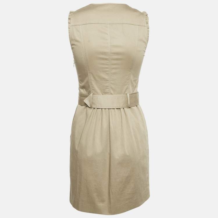 Pre Owned Burberry London Beige Cotton Belted Sleeveless Mini Dress S