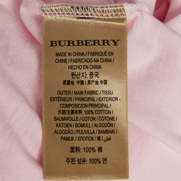 Pre Owned Burberry Pink Logo Embroidered Cotton V-Neck T-Shirt L