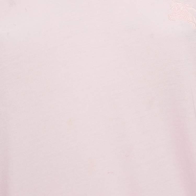 Pre Owned Burberry Pink Logo Embroidered Cotton V-Neck T-Shirt L
