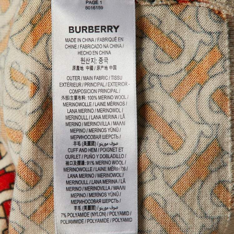 Pre Owned Burberry Cream & Red Monogram Printed Wool Cardigan XL