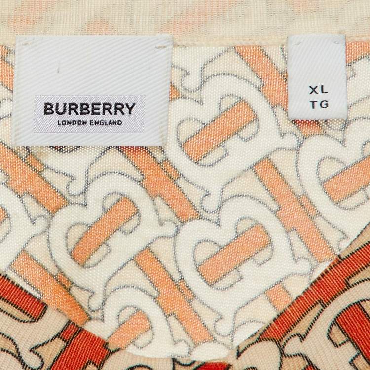 Pre Owned Burberry Cream & Red Monogram Printed Wool Cardigan XL