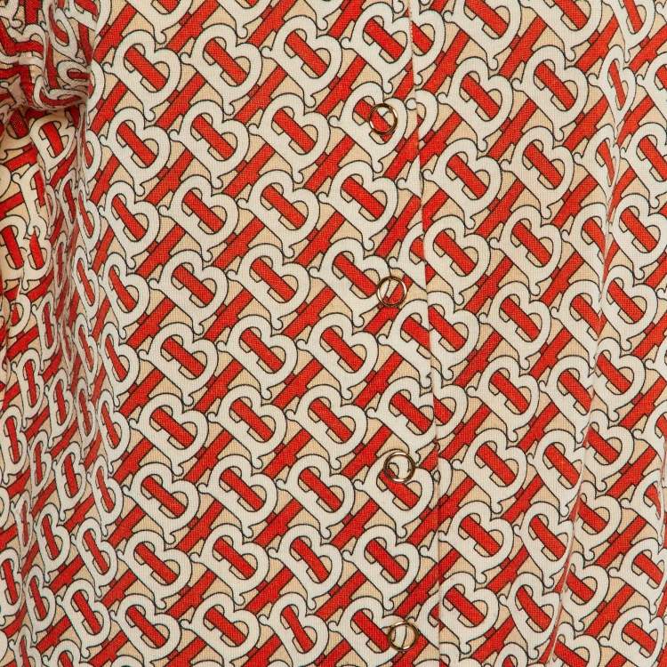 Pre Owned Burberry Cream & Red Monogram Printed Wool Cardigan XL