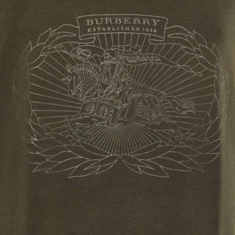 Pre Owned Burberry Dark Green Logo Embossed Cotton Knit T-Shirt XL