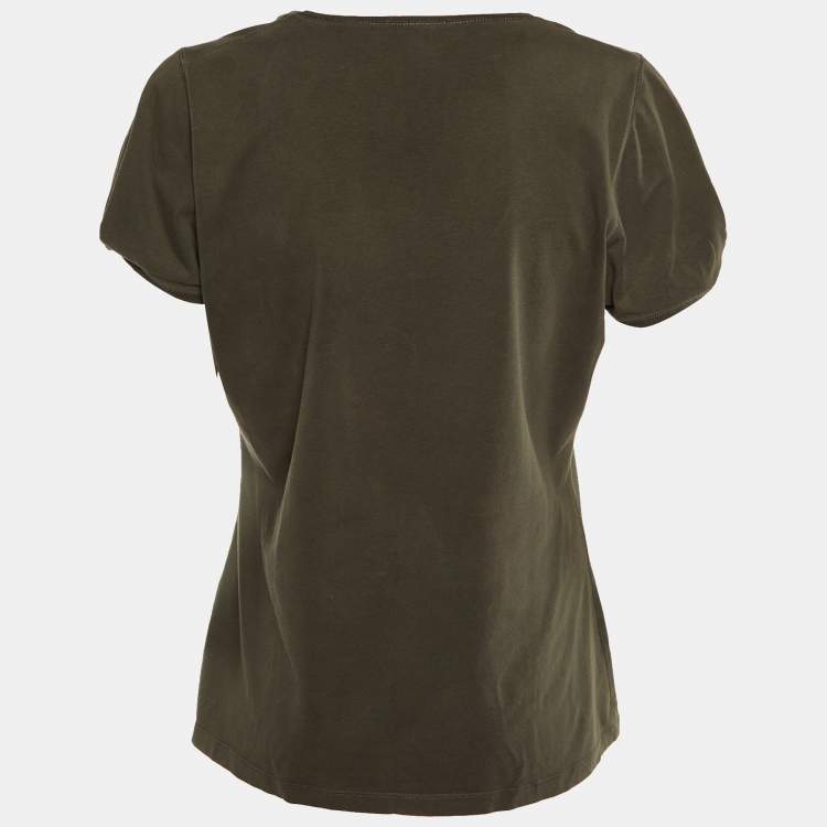 Pre Owned Burberry Dark Green Logo Embossed Cotton Knit T-Shirt XL