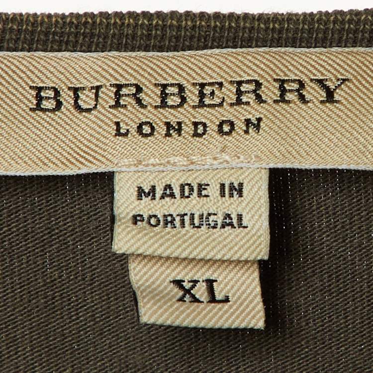 Pre Owned Burberry Dark Green Logo Embossed Cotton Knit T-Shirt XL