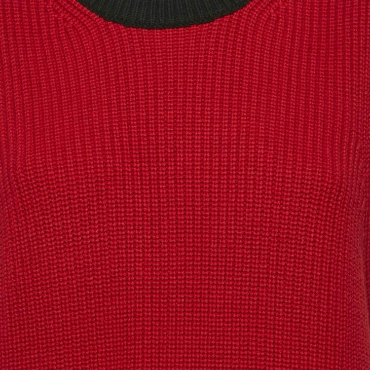 Pre Owned Burberry Red Rib Knit Long Sweater Vest L