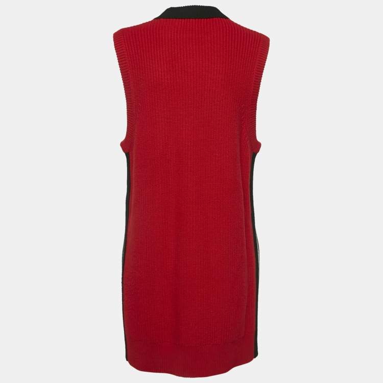 Pre Owned Burberry Red Rib Knit Long Sweater Vest L