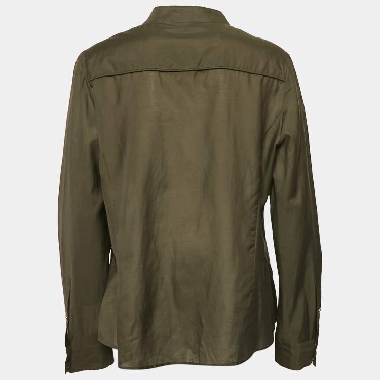 Pre Owned Burberry London Vintage Olive Green Button Front Blouse L