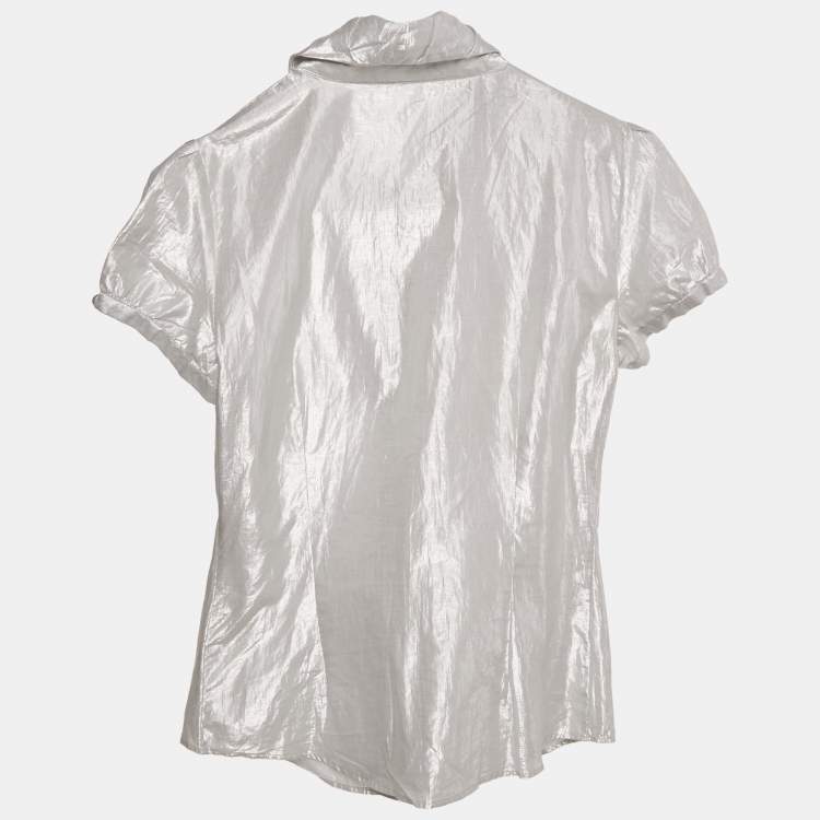 Pre Owned Burberry London Silver Lamé Button Front Shirt XS