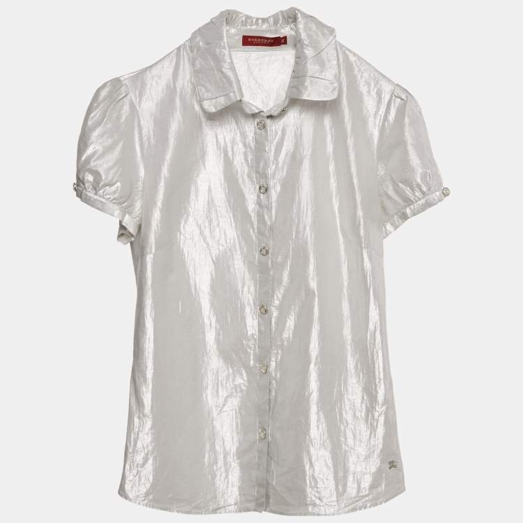 Pre Owned Burberry London Silver Lamé Button Front Shirt XS