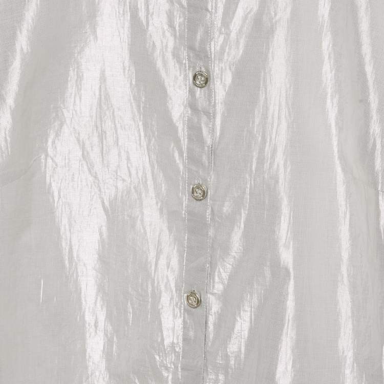 Pre Owned Burberry London Silver Lamé Button Front Shirt XS