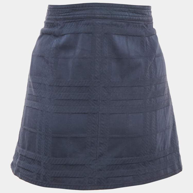 Pre Owned Burberry London Navy Blue Jacquard Pleated Mini Wrap Skirt M