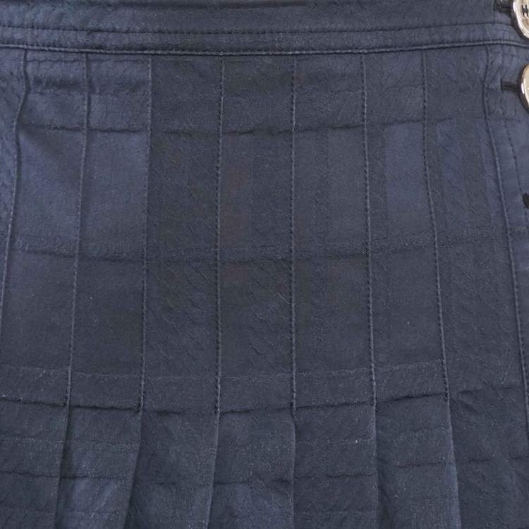 Pre Owned Burberry London Navy Blue Jacquard Pleated Mini Wrap Skirt M