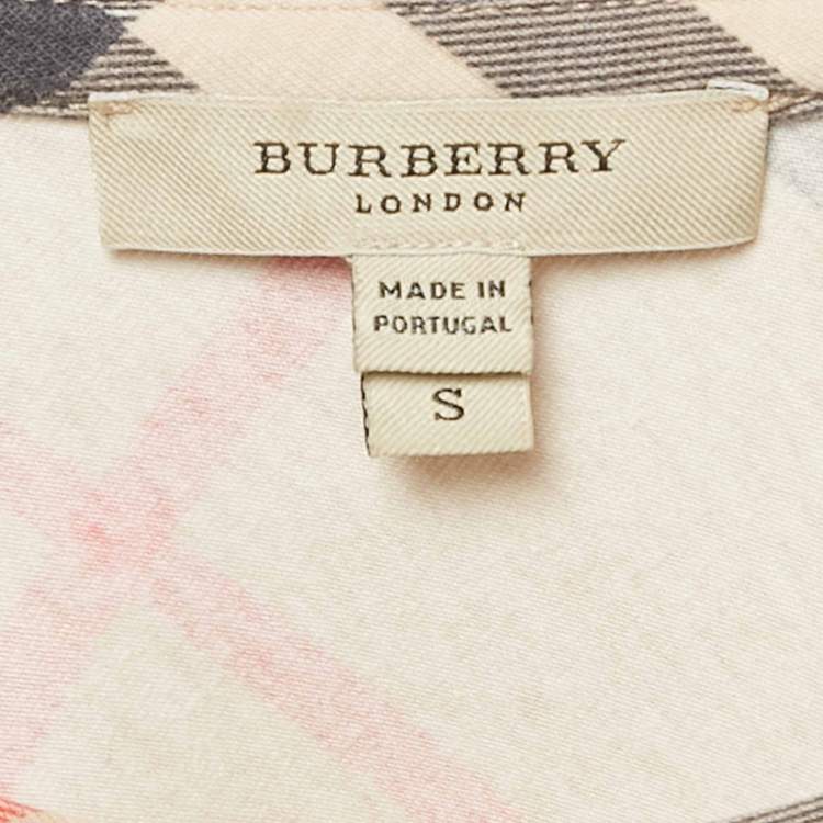 Pre Owned Burberry London Beige Tartan Check Print Cotton Long Sleeve Top S
