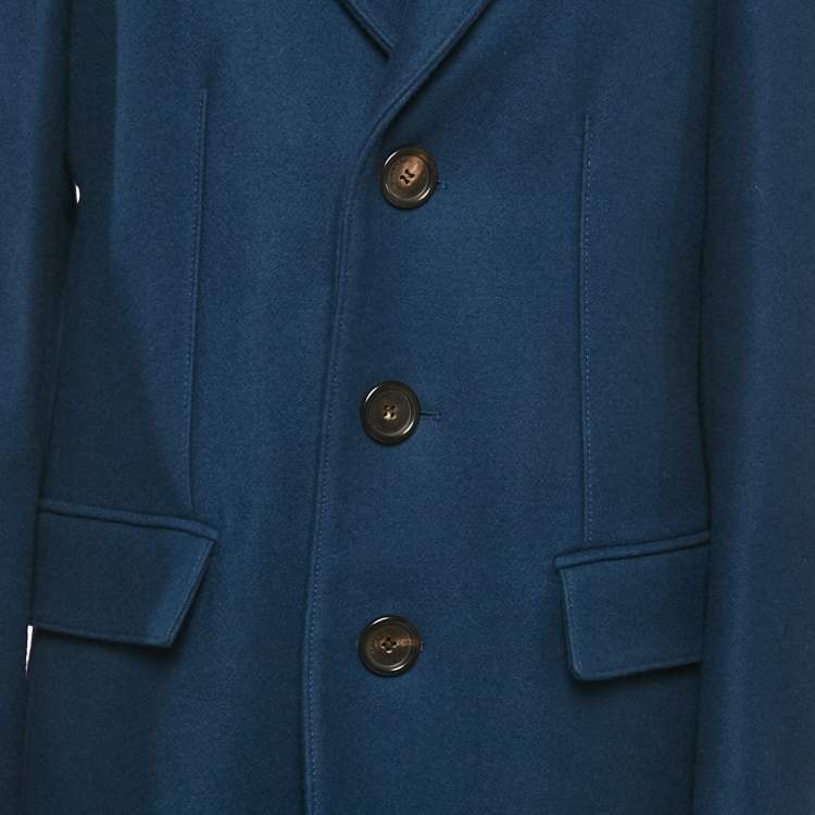 Pre Owned Burberry London Blue Velvet Collar Wool Coat L