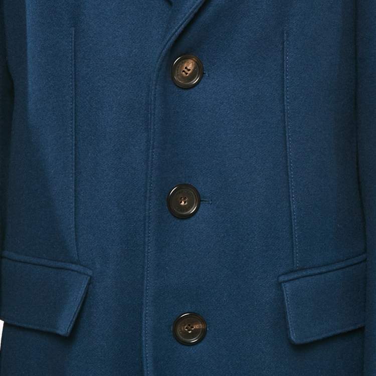 Pre Owned Burberry London Blue Velvet Collar Wool Coat L
