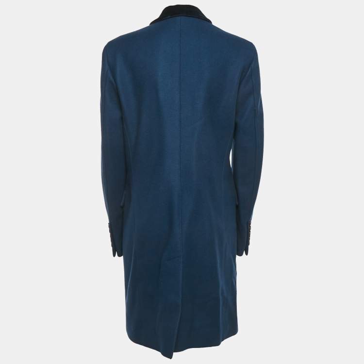 Pre Owned Burberry London Blue Velvet Collar Wool Coat L