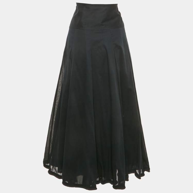 Pre Owned Burberry London Midnight Blue Cotton Tiered Midi Skirt M