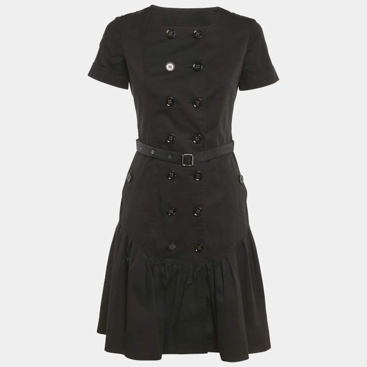 Pre Owned Burberry London Black Cotton Gabardine Double Breasted Short Dress S