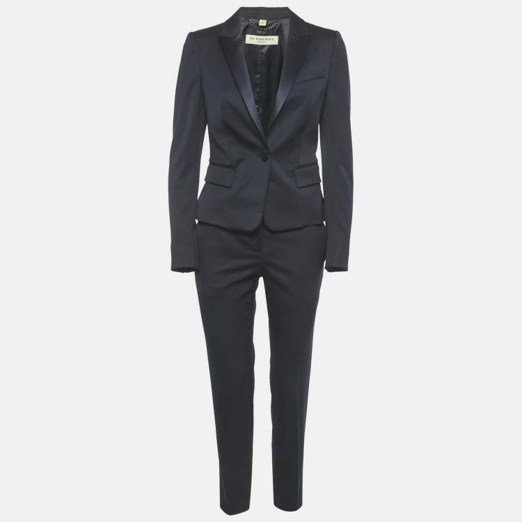 Pre Owned Burberry London Navy Blue Wool Tailored Pants Suit S