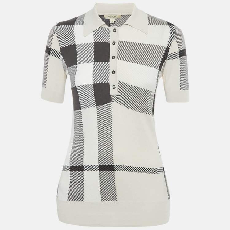 Pre Owned Burberry Beige /Grey Checkered Cotton Knit Polo T-Shirt S