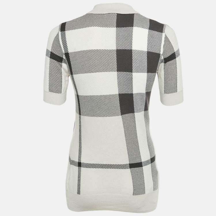 Pre Owned Burberry Beige /Grey Checkered Cotton Knit Polo T-Shirt S