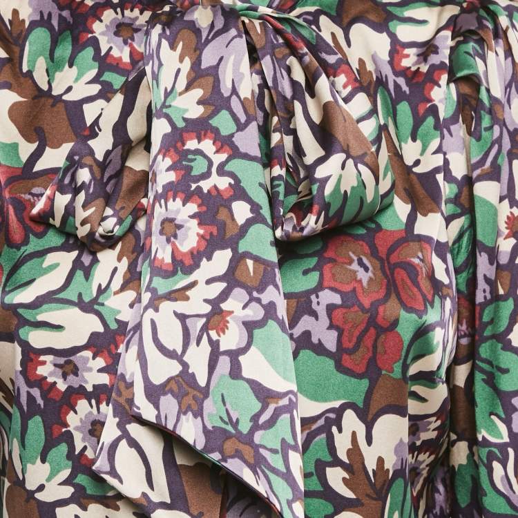 Pre Owned Burberry London Multicolor Printed Satin Silk Tie-Up Neck Detail Blouse S