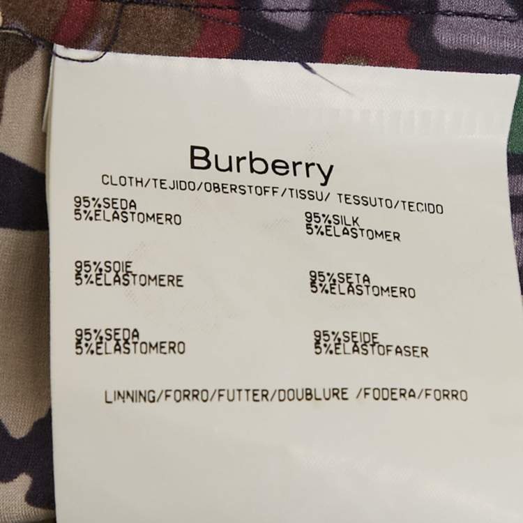 Pre Owned Burberry London Multicolor Printed Satin Silk Tie-Up Neck Detail Blouse S