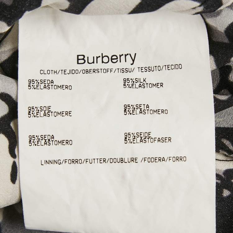 Pre Owned Burberry White/Black Floral Print Satin Silk Tie-Up Neck Detail Blouse S