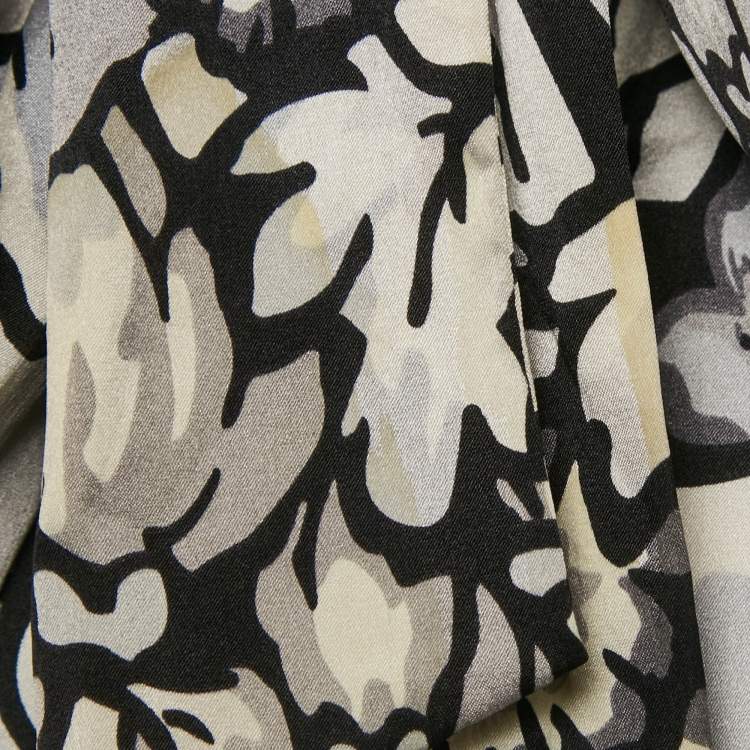 Pre Owned Burberry White/Black Floral Print Satin Silk Tie-Up Neck Detail Blouse S