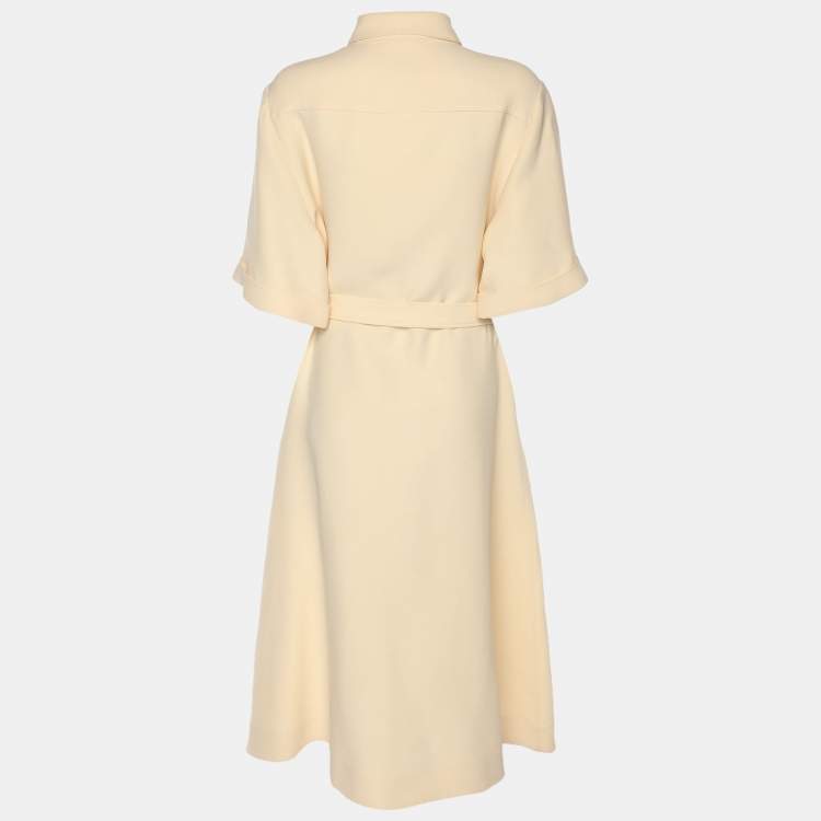 Pre Owned فستان بربري صوف بيج ممزوج مع حزام متوسط الطول مقاس كبير (لارج)