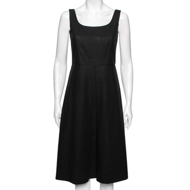 Pre Owned Burberry Black Cotton Box Pleat Detailed Sleeveless Dress M