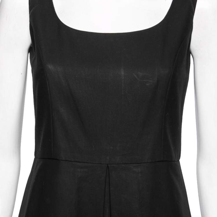 Pre Owned Burberry Black Cotton Box Pleat Detailed Sleeveless Dress M