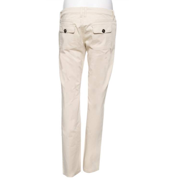 Pre Owned Burberry Beige Cotton Tailored Trousers M