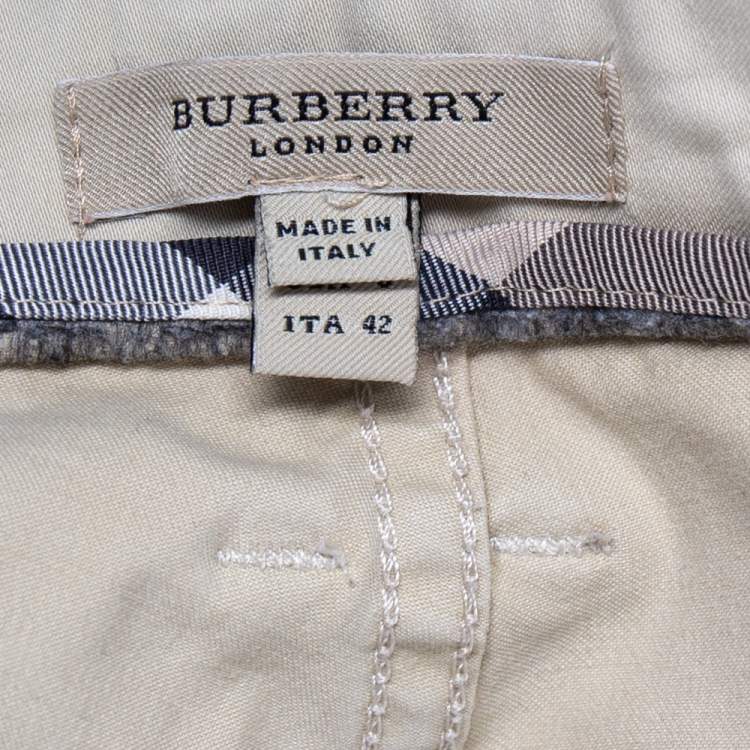 Pre Owned Burberry Beige Cotton Tailored Trousers M
